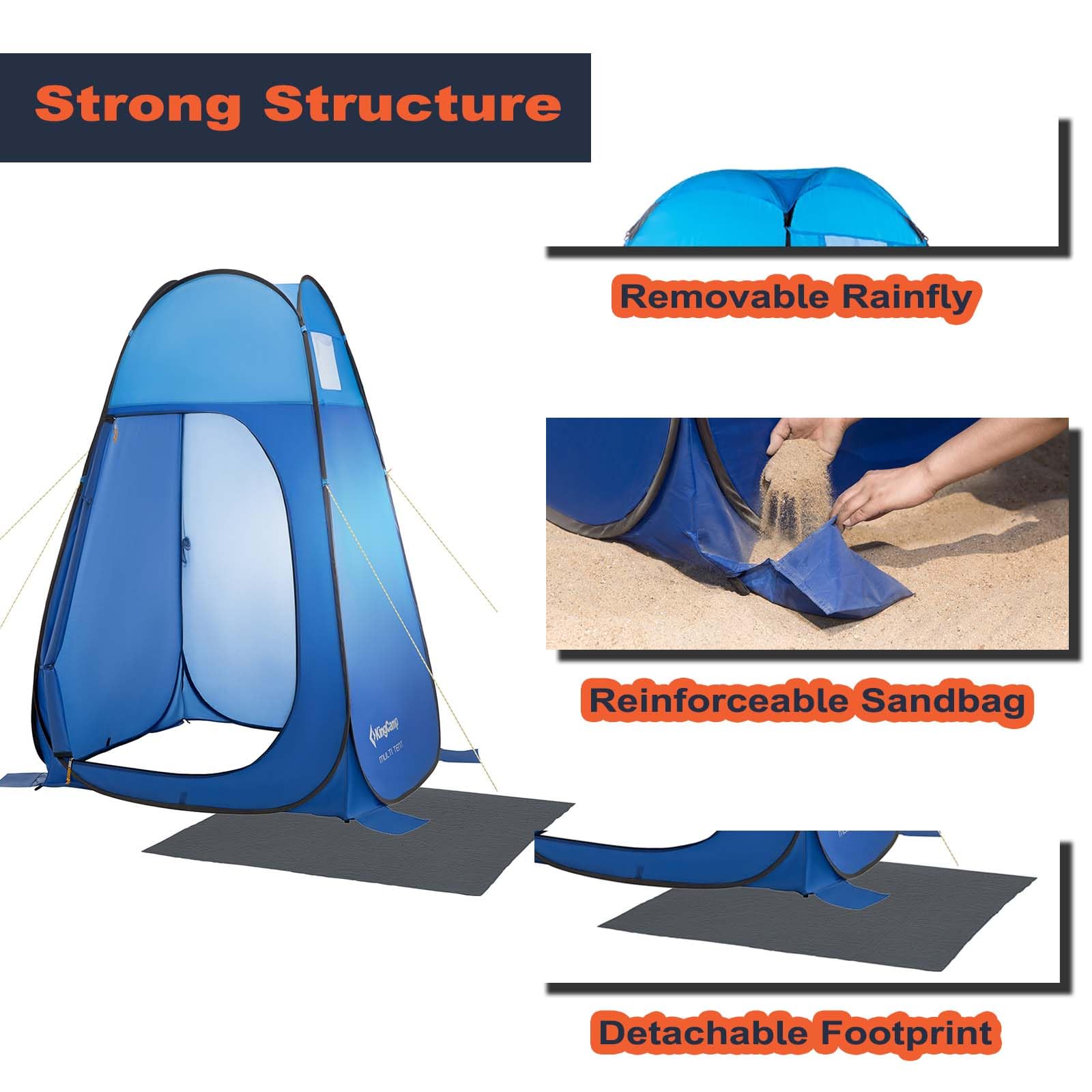 KingCamp Portable Pop Up Shower Tent for Camping, Lightweight Waterproof Dressing Changing Privacy Tent with Carry Bag for Outdoor, Shower, Fishing, Bathing, Toilet, Beach, Park, Blue, 47x47x75 inches