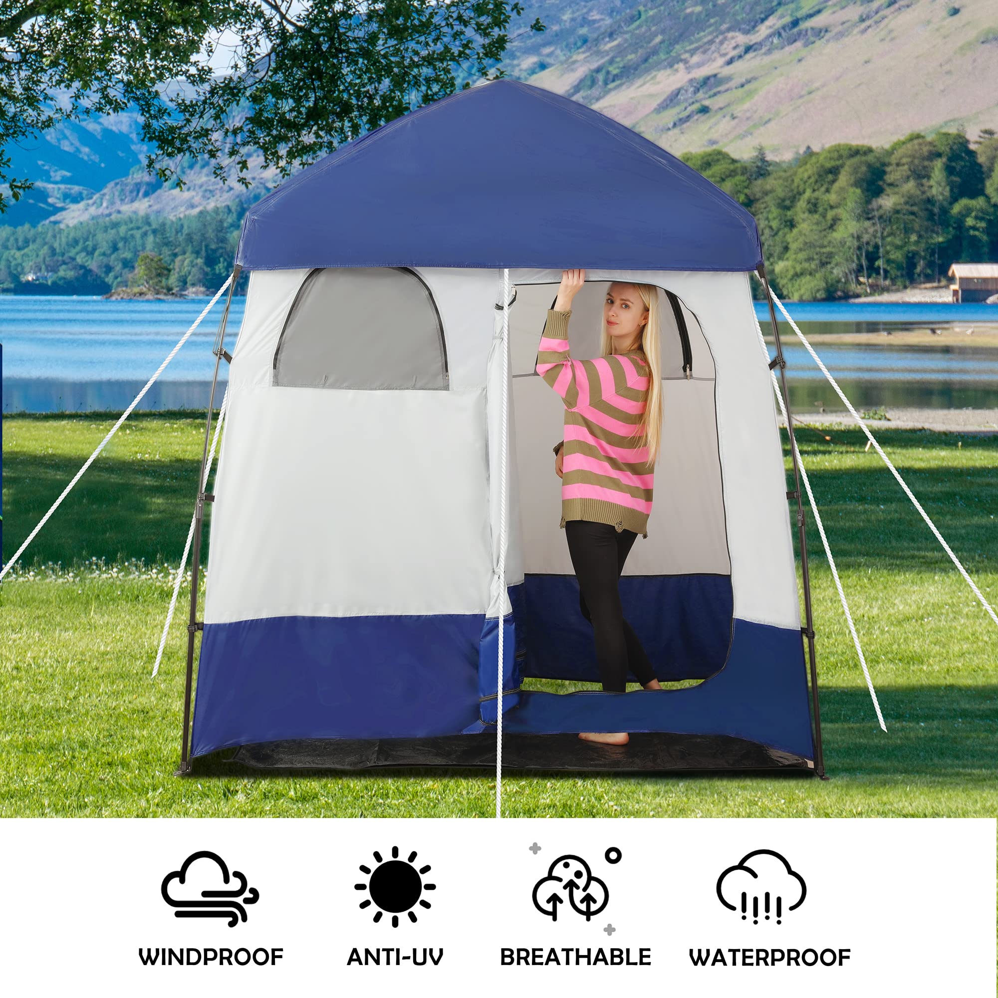 Betterhood Camping Shower Tent Oversize Space Privacy Tent Portable Outdoor Shower Tents for Camping with Floor Changing Tent Dressing Room Easy Set Up Shower Privacy Shelter 2 Rooms Toilet Tent