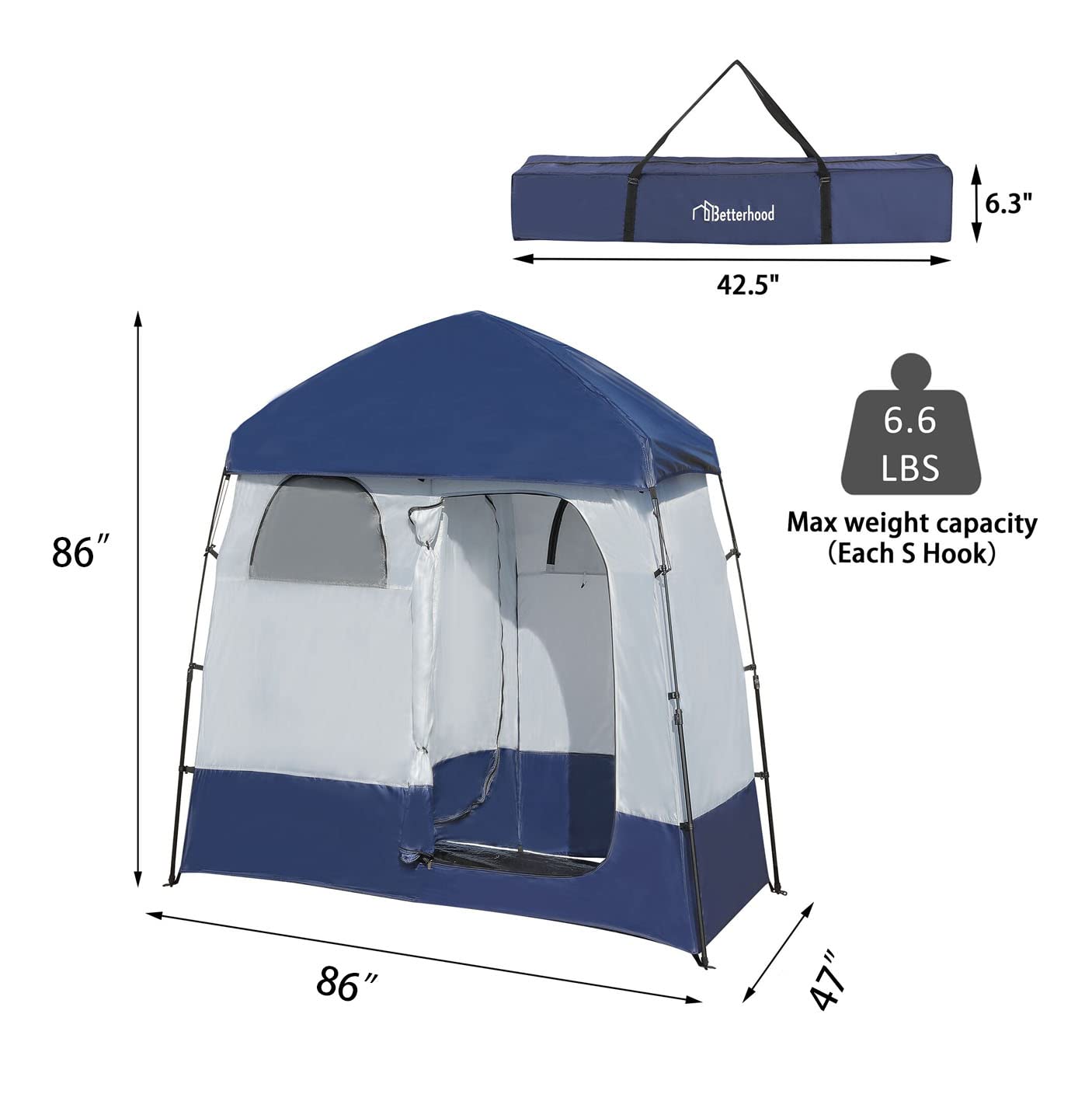 Betterhood Camping Shower Tent Oversize Space Privacy Tent Portable Outdoor Shower Tents for Camping with Floor Changing Tent Dressing Room Easy Set Up Shower Privacy Shelter 2 Rooms Toilet Tent