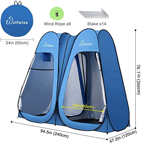 WolfWise 2 Room Pop Up Shower Privacy Tent Dressing Room Sun Shelter for Outdoor Camp Toilet Camping Biking Fishing