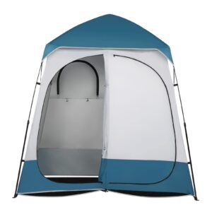 outvita oversize 2 rooms shower tent, 7.5 ft outdoor pop up changing room, instant extra wide privacy shelter for camping dressing toilet bathroom with carry bag, blue & white