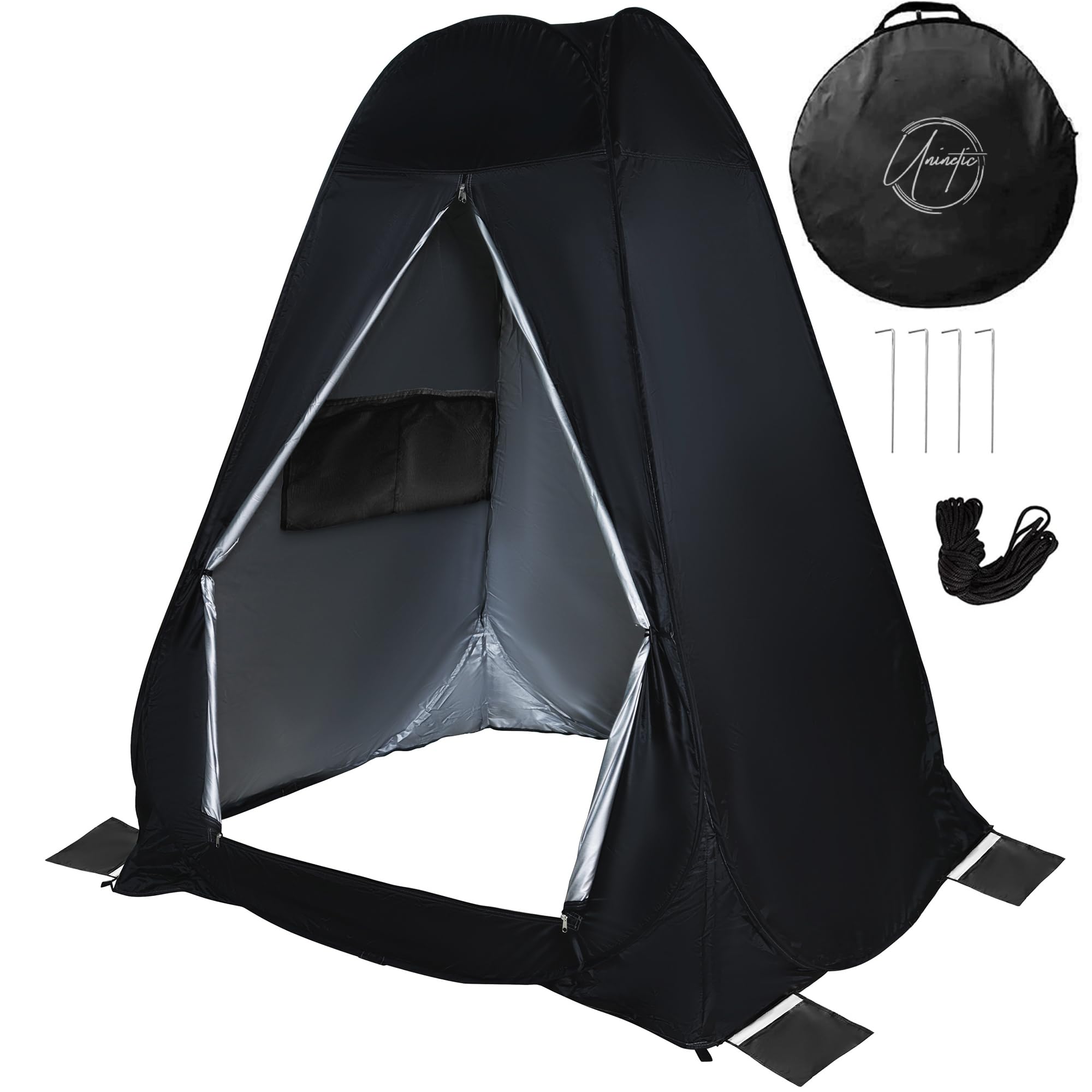 Pop Up Large Privacy Tent - 5 x 5 x 7Ft - Oversized Strong Camping Toilet Tent- Portable Camp Shower Pod w/Hooks- Porta Pod- Outdoor Bathroom, Potty, Changing Private Room (Black)