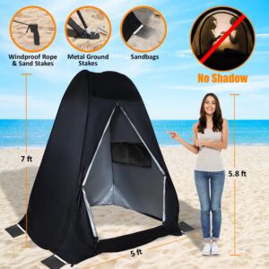 Pop Up Large Privacy Tent - 5 x 5 x 7Ft - Oversized Strong Camping Toilet Tent- Portable Camp Shower Pod w/Hooks- Porta Pod- Outdoor Bathroom, Potty, Changing Private Room (Black)