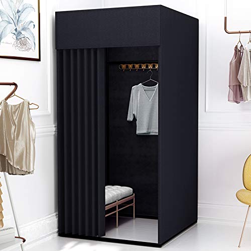 Clothing Store Fitting Room, Movable Square Changing Room, DIY Temporary Locker Room with Metal Landing Track, Privacy Screen Partition for Office Outdoor Activity and The Mall (Black, 39x39x78in)