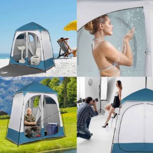 FRITHJILL Pop Up Privacy Shower Tent, Portable Double Outdoor Camping Shower Shelter, Changing Room Instant Tent with 2 Rooms