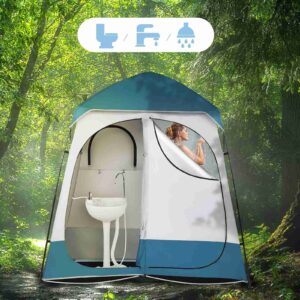 FRITHJILL Pop Up Privacy Shower Tent, Portable Double Outdoor Camping Shower Shelter, Changing Room Instant Tent with 2 Rooms