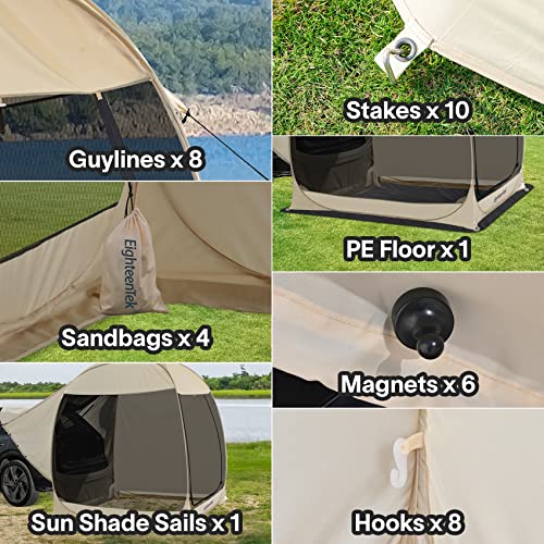 EighteenTek SUV Car Tent Pop Up Camping Outdoor Travel Screen House Room Shelter Mesh Walls Attachment Not Waterproof 7’x7’x7.2’H