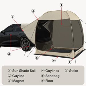 EighteenTek SUV Car Tent Pop Up Camping Outdoor Travel Screen House Room Shelter Mesh Walls Attachment Not Waterproof 7’x7’x7.2’H