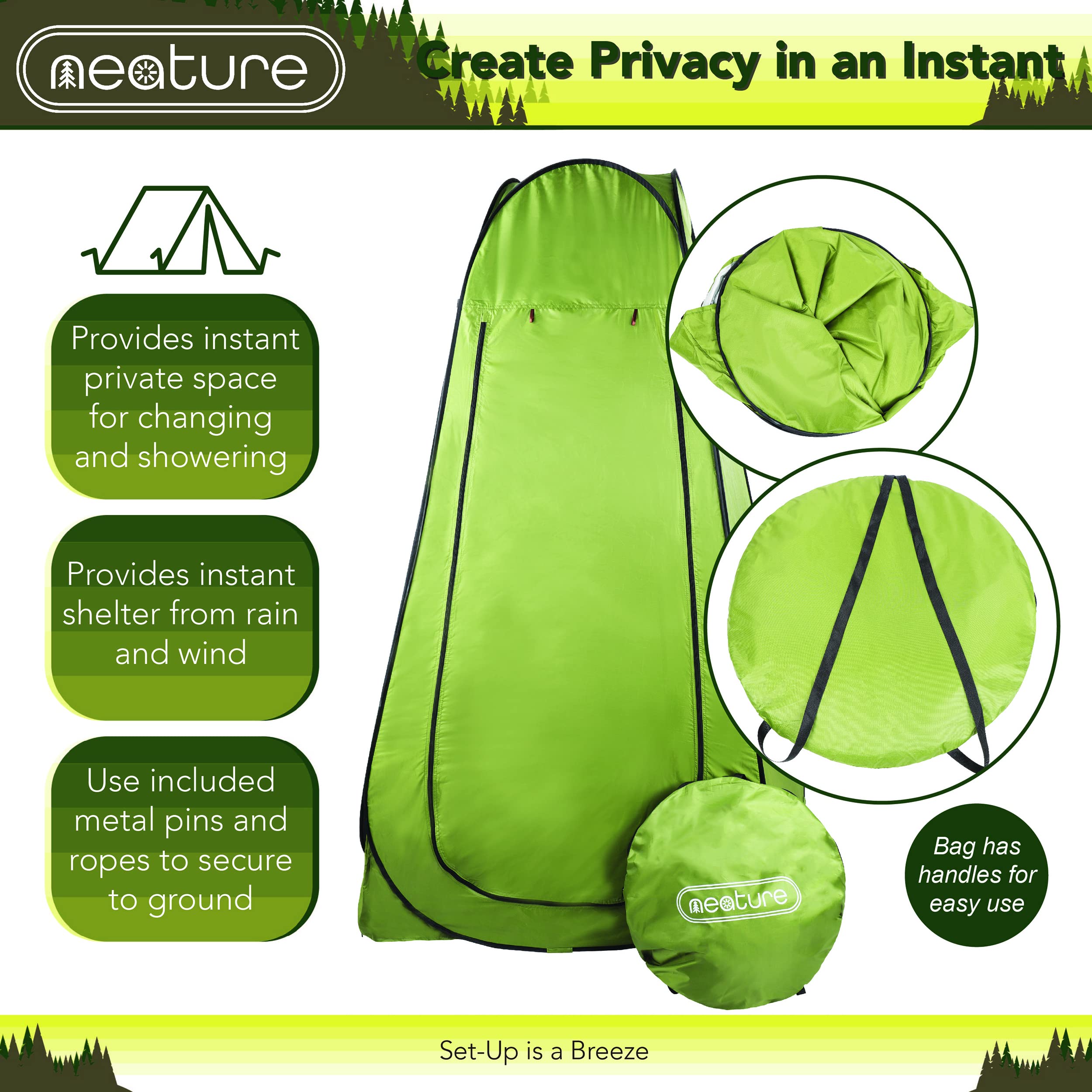 Neature Camping Shower Tent - 6ft Pop Up Privacy Tent for Use as Outhouse Tent Shower Tent Privacy Tent or Changing Tent