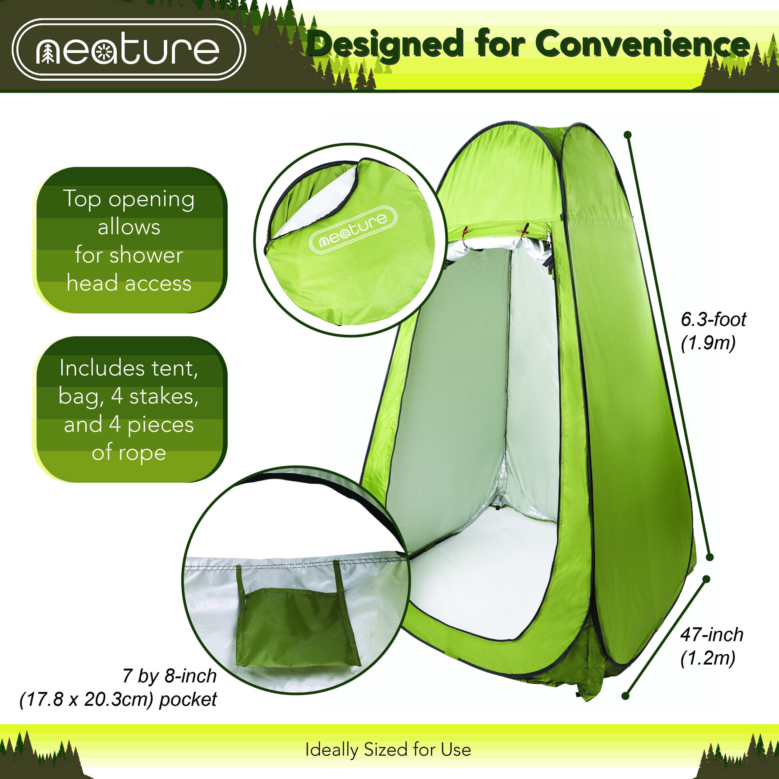 Neature Camping Shower Tent - 6ft Pop Up Privacy Tent for Use as Outhouse Tent Shower Tent Privacy Tent or Changing Tent