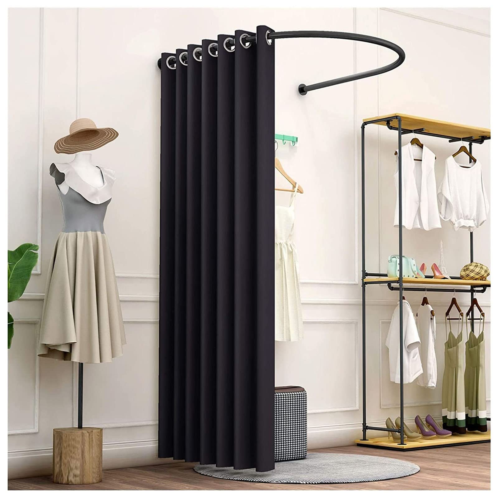 Madamera Clothing Store Fitting Room, Changing Room Used in Mall and Office, U-Dressing Room for Privacy Protection and Room Divider, Including Shading Curtain, Hanging Rod and Hook Up