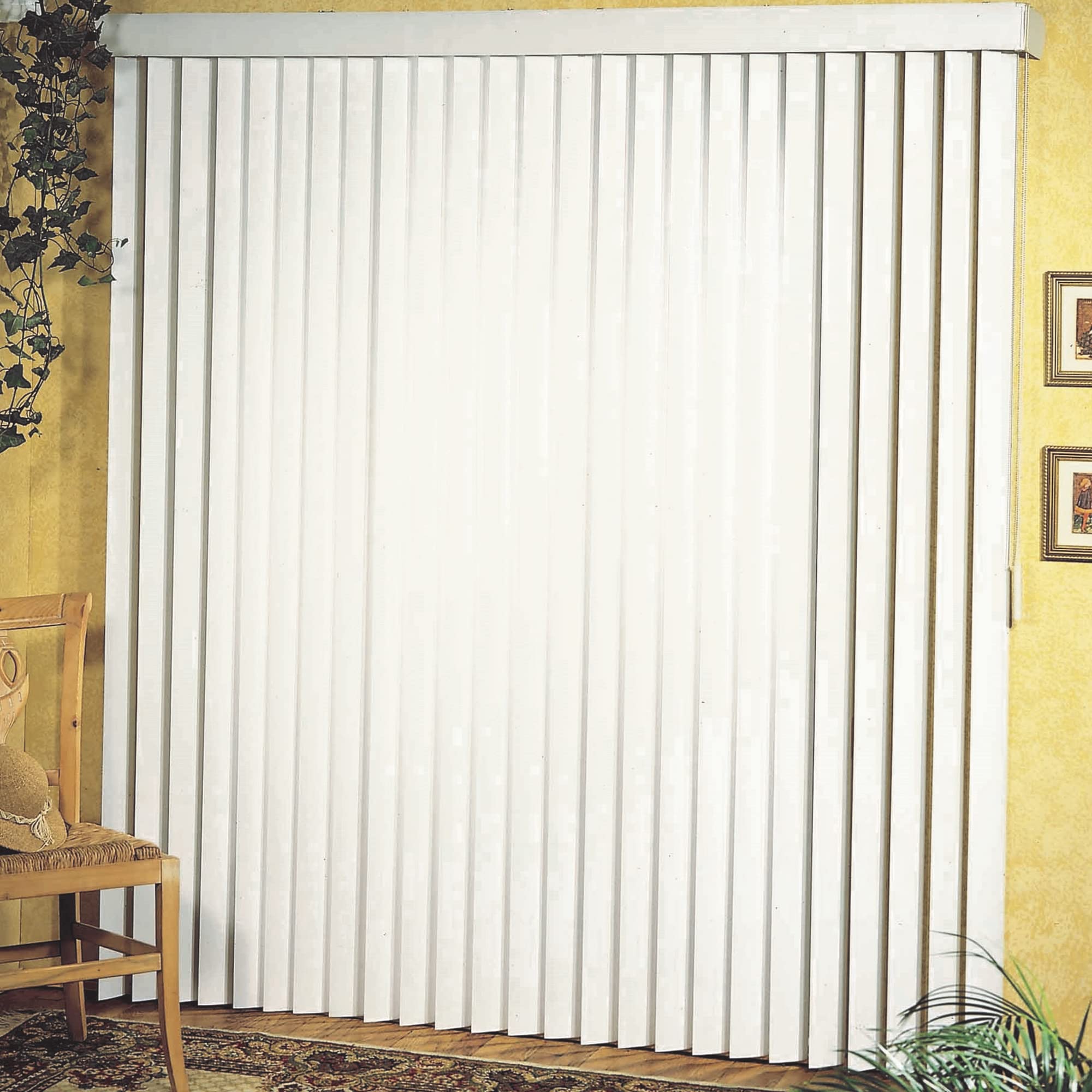 Vertical Hard Window Patio Blinds - White, 84" L x 78" W Ribbed & 3-1/2-Inch Vane - Easy Installation for All Patio Doors, Hardware Included - Aluminum Track for Durability, Anti-Static Slats