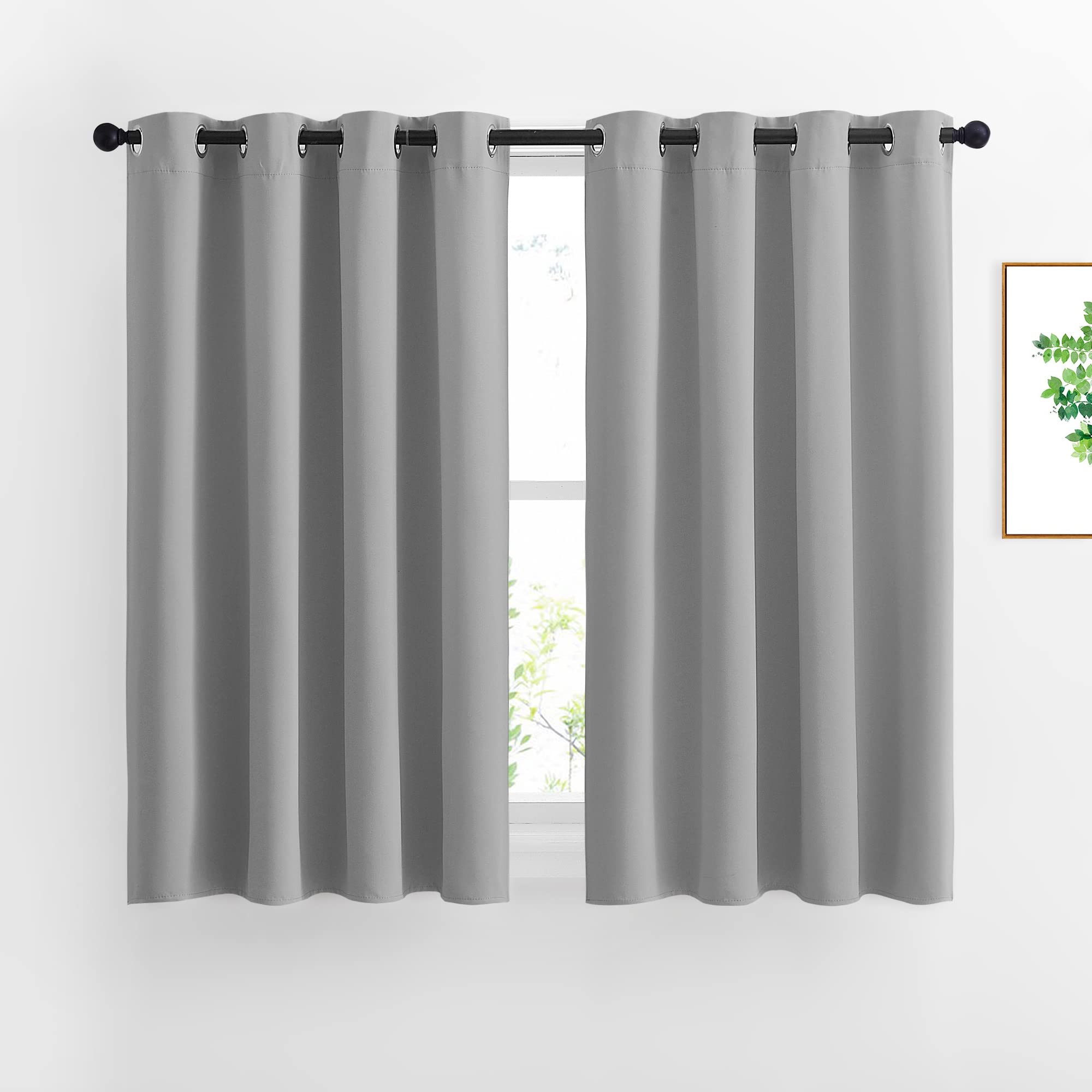 NICETOWN Blackout Curtains Panels for Bedroom - Window Treatment Thermal Insulated Blinds Solid Grommet Vertical Drapes for Kitchen (Set of 2, 52 by 45 Inch, Silver Grey)