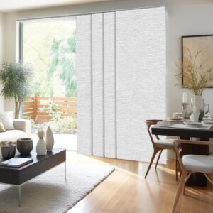 CHICOLOGY Embossed Textured Weave Fabric, Sliding Door Blinds , Room Divider ,Vertical Blinds for Patio Doors , Sliding Glass Door Blinds, Chalk White, W:46-86 x H: Up to-96 inches