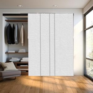 CHICOLOGY Embossed Textured Weave Fabric, Sliding Door Blinds , Room Divider ,Vertical Blinds for Patio Doors , Sliding Glass Door Blinds, Chalk White, W:46-86 x H: Up to-96 inches