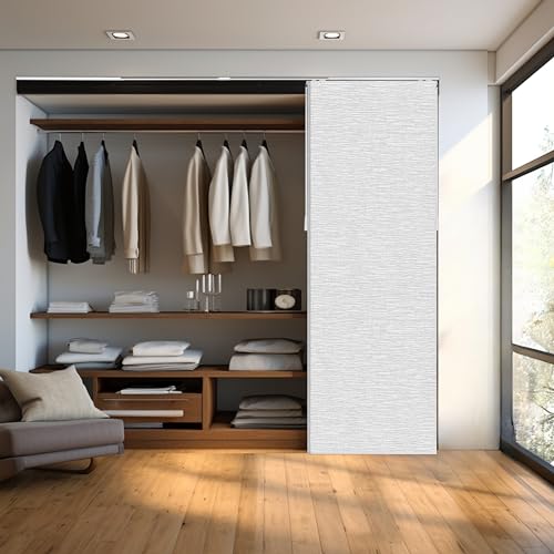 CHICOLOGY Embossed Textured Weave Fabric, Sliding Door Blinds , Room Divider ,Vertical Blinds for Patio Doors , Sliding Glass Door Blinds, Chalk White, W:46-86 x H: Up to-96 inches