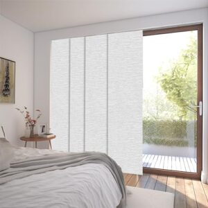 CHICOLOGY Embossed Textured Weave Fabric, Sliding Door Blinds , Room Divider ,Vertical Blinds for Patio Doors , Sliding Glass Door Blinds, Chalk White, W:46-86 x H: Up to-96 inches