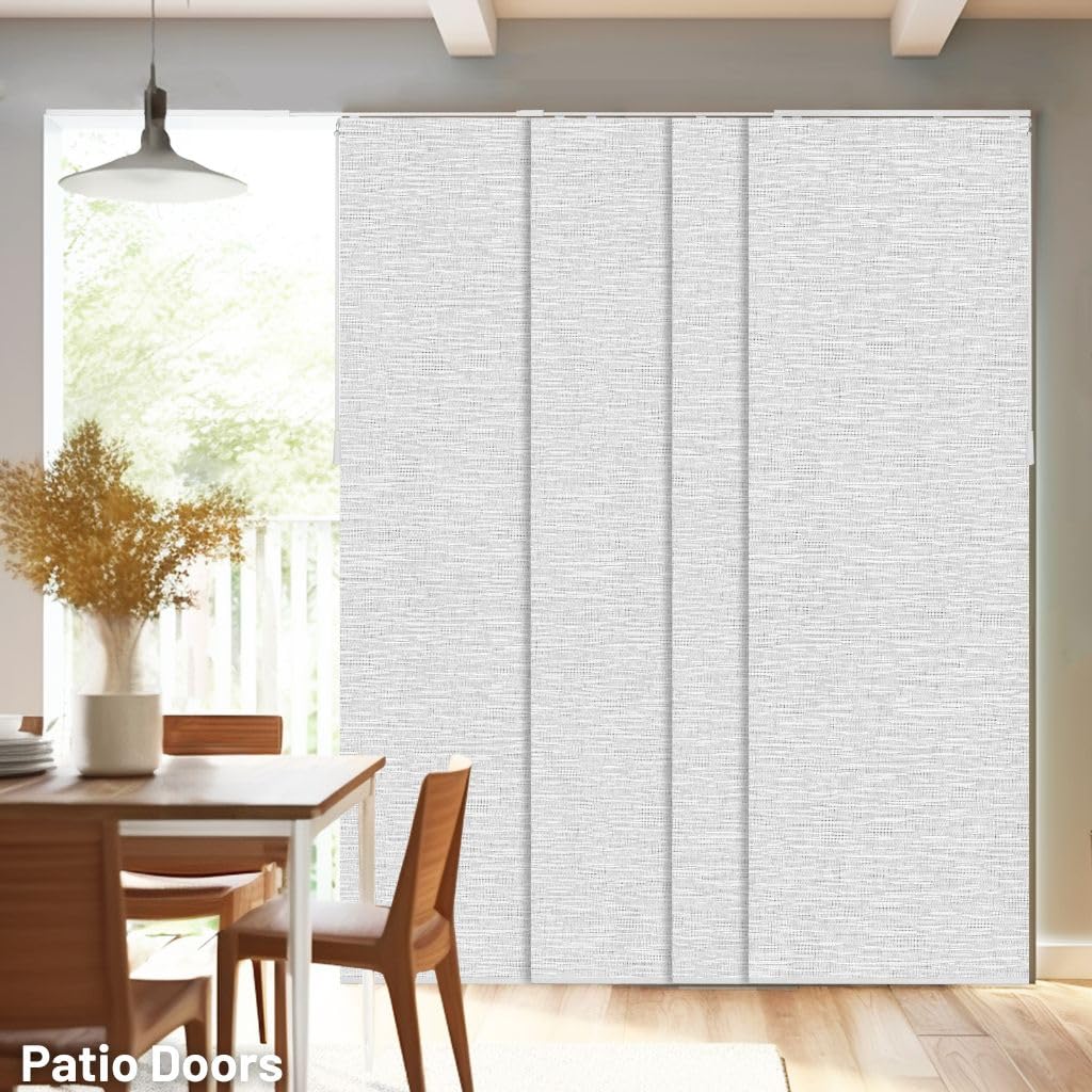 CHICOLOGY Embossed Textured Weave Fabric, Sliding Door Blinds , Room Divider ,Vertical Blinds for Patio Doors , Sliding Glass Door Blinds, Chalk White, W:46-86 x H: Up to-96 inches