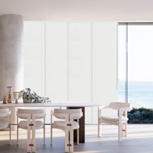 Blackout Cordless Sliding Panel Track Blind, 4-Rail or 6-Rail Track Vertical Blinds for Sliding Window and Patio Door, Woven Fabric Curtain, White