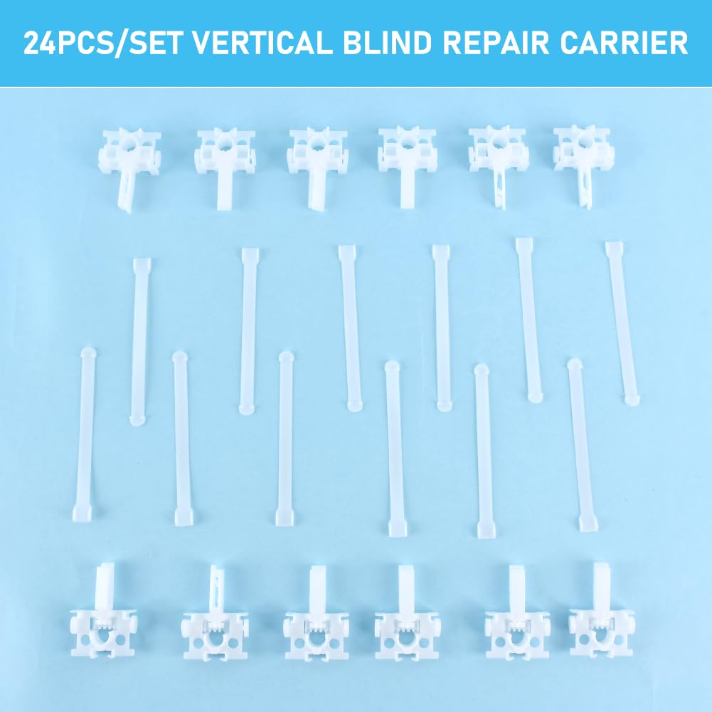 UXELY 12pcs/Set Vertical Blind Repair Carrier with Straps, Universal Vertical Blinds Repair Kit with Stem, Replacement Parts Vertical Blinds Curtain Accessories, No Drilling(White)