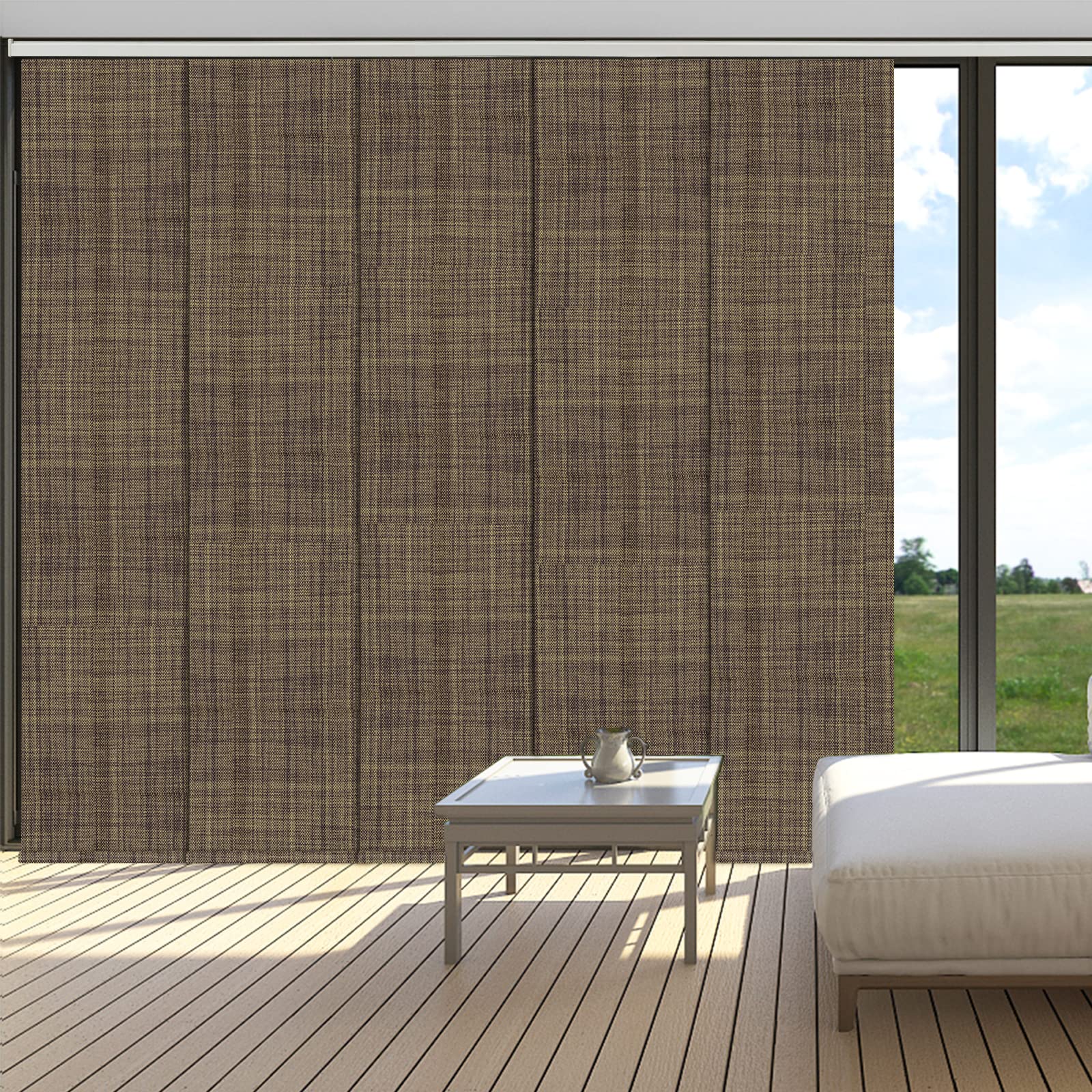 LETAU Cordless Track Blinds Slidding Panels, 100% Blackout Made to Order Vertical Blinds for Slidding Doors, Large Windows, Open Spaces and Room Dividers, Light Brown