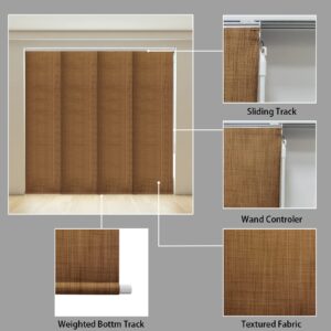 LETAU Cordless Track Blinds Slidding Panels, 100% Blackout Made to Order Vertical Blinds for Slidding Doors, Large Windows, Open Spaces and Room Dividers, Light Brown