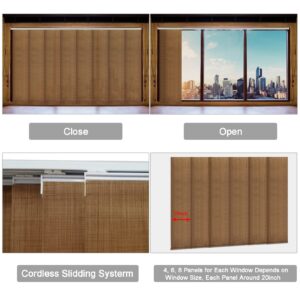 LETAU Cordless Track Blinds Slidding Panels, 100% Blackout Made to Order Vertical Blinds for Slidding Doors, Large Windows, Open Spaces and Room Dividers, Light Brown