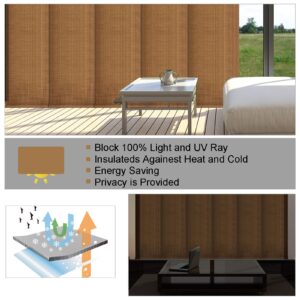 LETAU Cordless Track Blinds Slidding Panels, 100% Blackout Made to Order Vertical Blinds for Slidding Doors, Large Windows, Open Spaces and Room Dividers, Light Brown