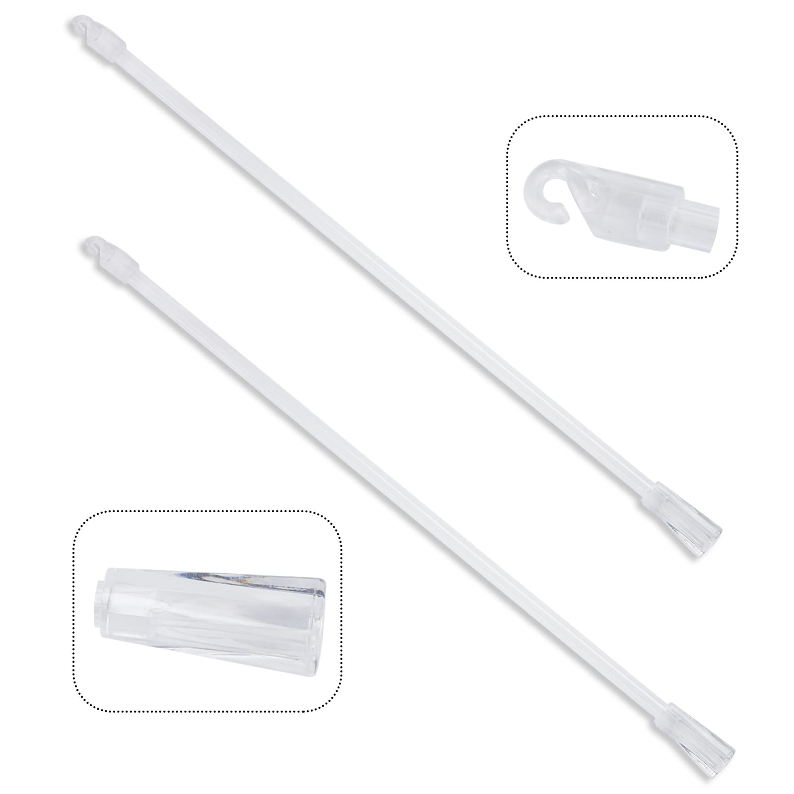 17 Inches Long 2 Pieces Blind Wand Vertical Blinds Replacement Parts, Clear Blind Rod with Hook and Grip, Plastic Blind Opener Long Window Blind Stick Tilt Rod