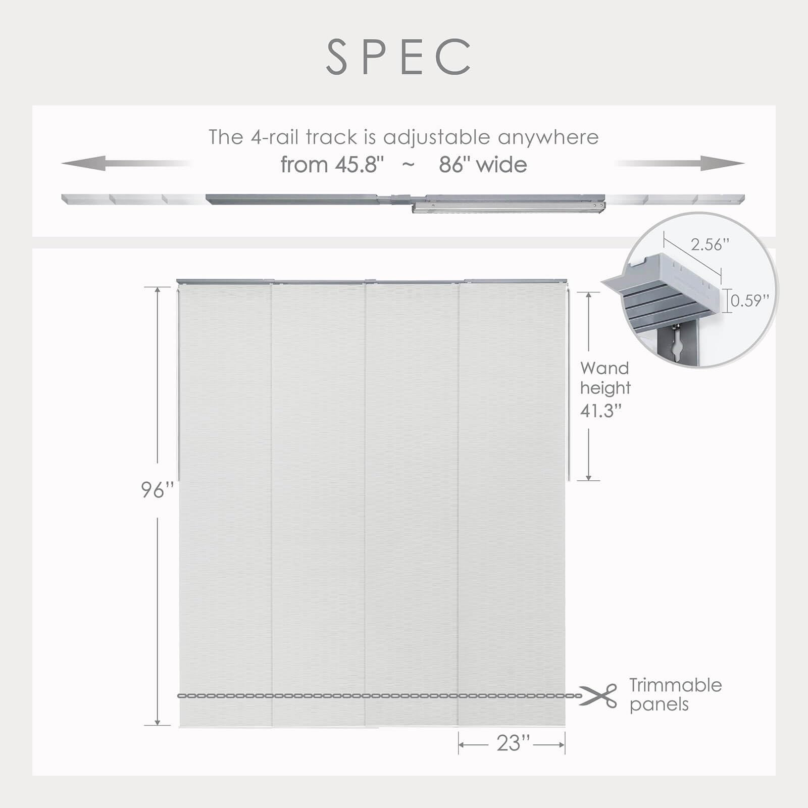 GoDear Design Adjustable Sliding Room Dividers Panel Blinds 45.8"- 86" W x 96" H, Extendable Track Vertical Blinds for Windows Patio Doors, Trimmable Vertical Panel Curtains, Semi Privacy, Snowdrop