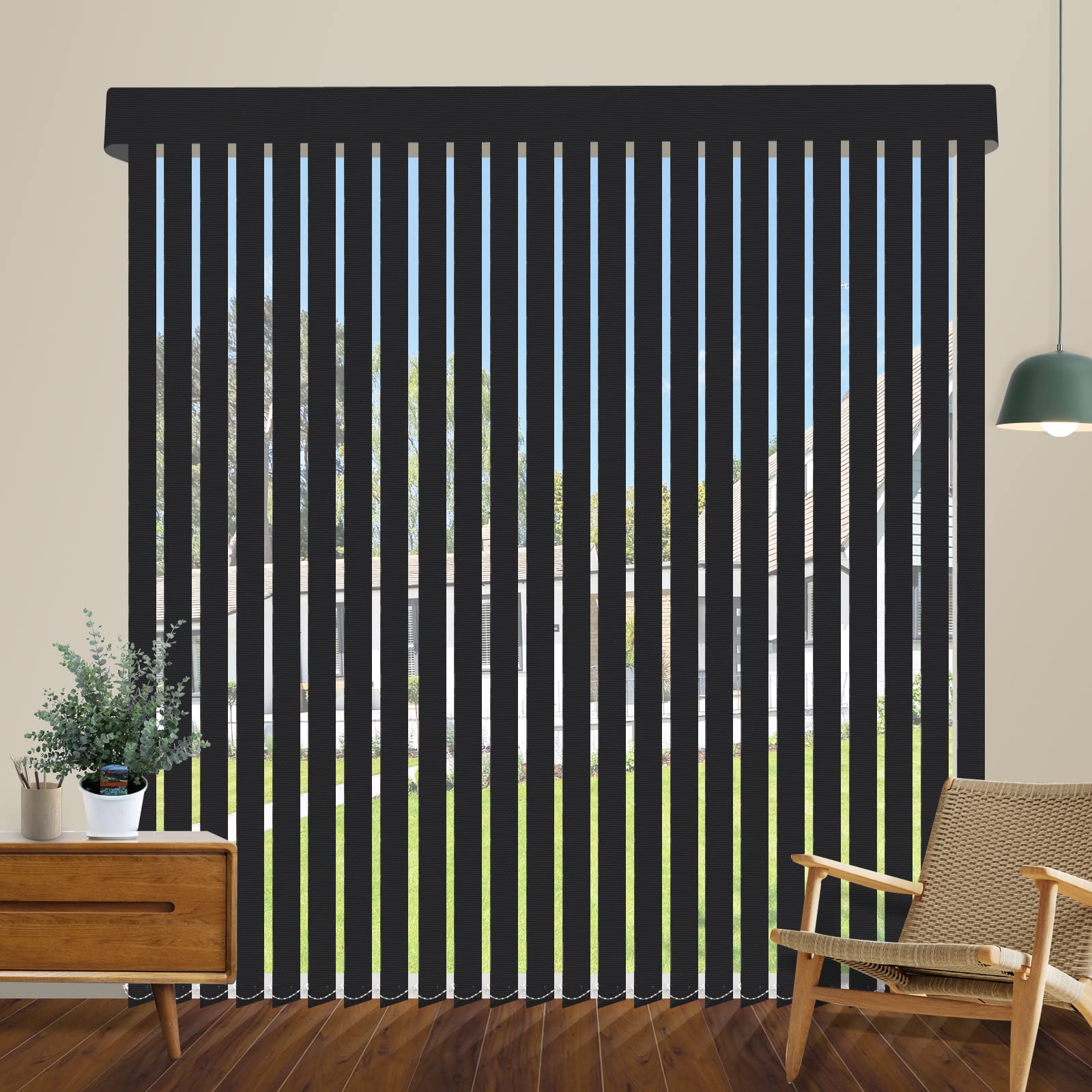 Cordless Blackout Vertical Blinds, Black Custom 3.5 Inches Slat Fabric Window Blinds, Vertical Shades UV Protection Super Large Size to 104" W for Large Windows, Sliding Doors and Patio Doors