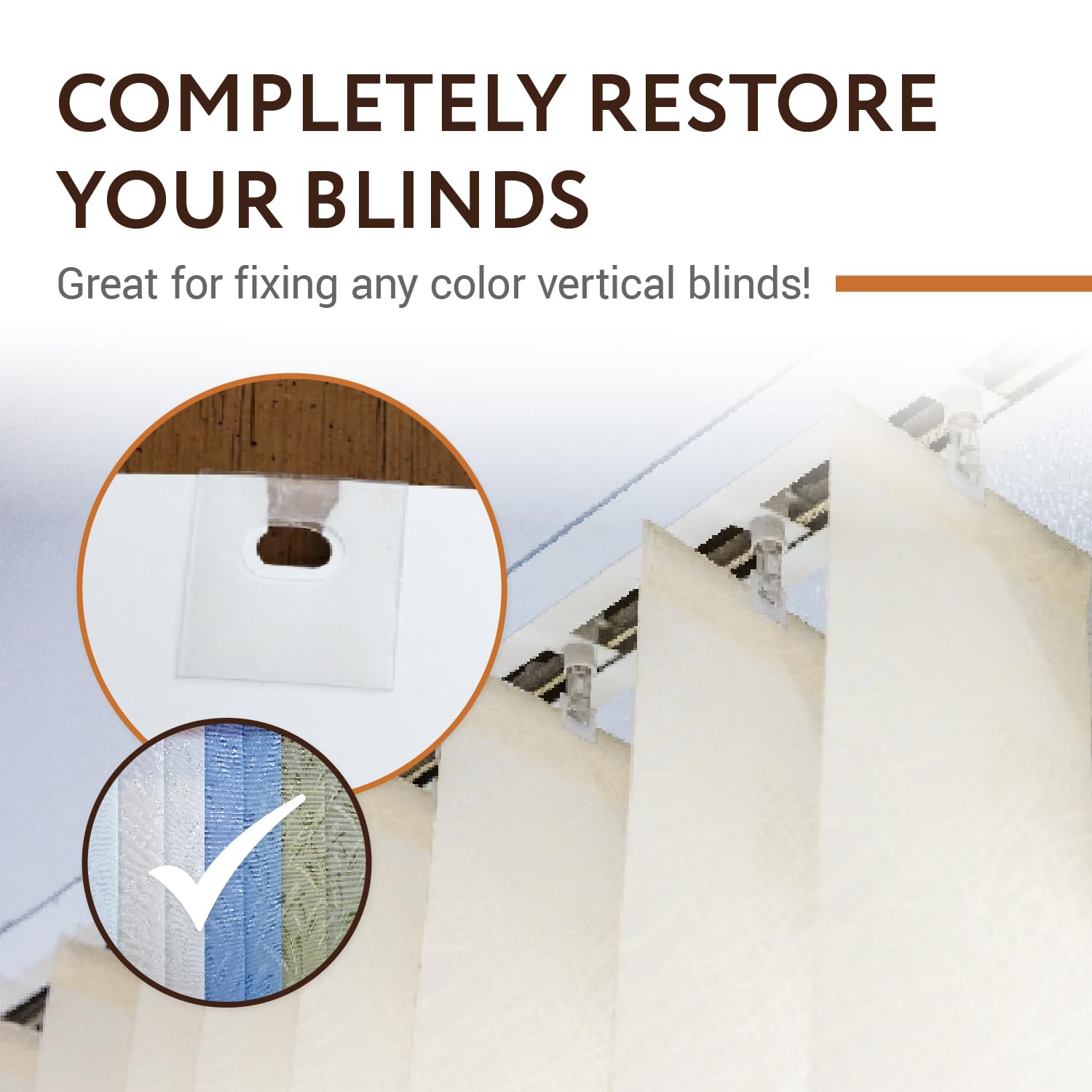 Impresa Clear Vertical Blind Repair Tabs - 50 Clear, Stick-On Tabs (25 Sets) with 2 Alcohol Wipes - Great for Sliding Door, Window, Patio Blinds - Simple Blind Fixing Solution