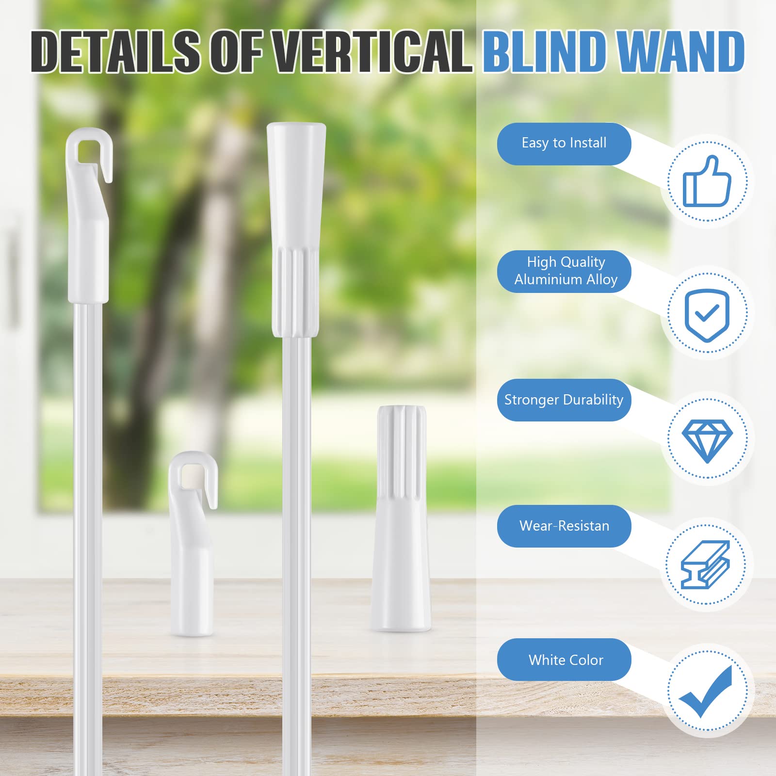 2 Pieces Blind Wand Vertical Blinds Replacement Parts Blind Rod with Hook and Grip Clear Blind Opener Long Window Blind Stick Tilt Rod (12 Inch, Aluminum Alloy)