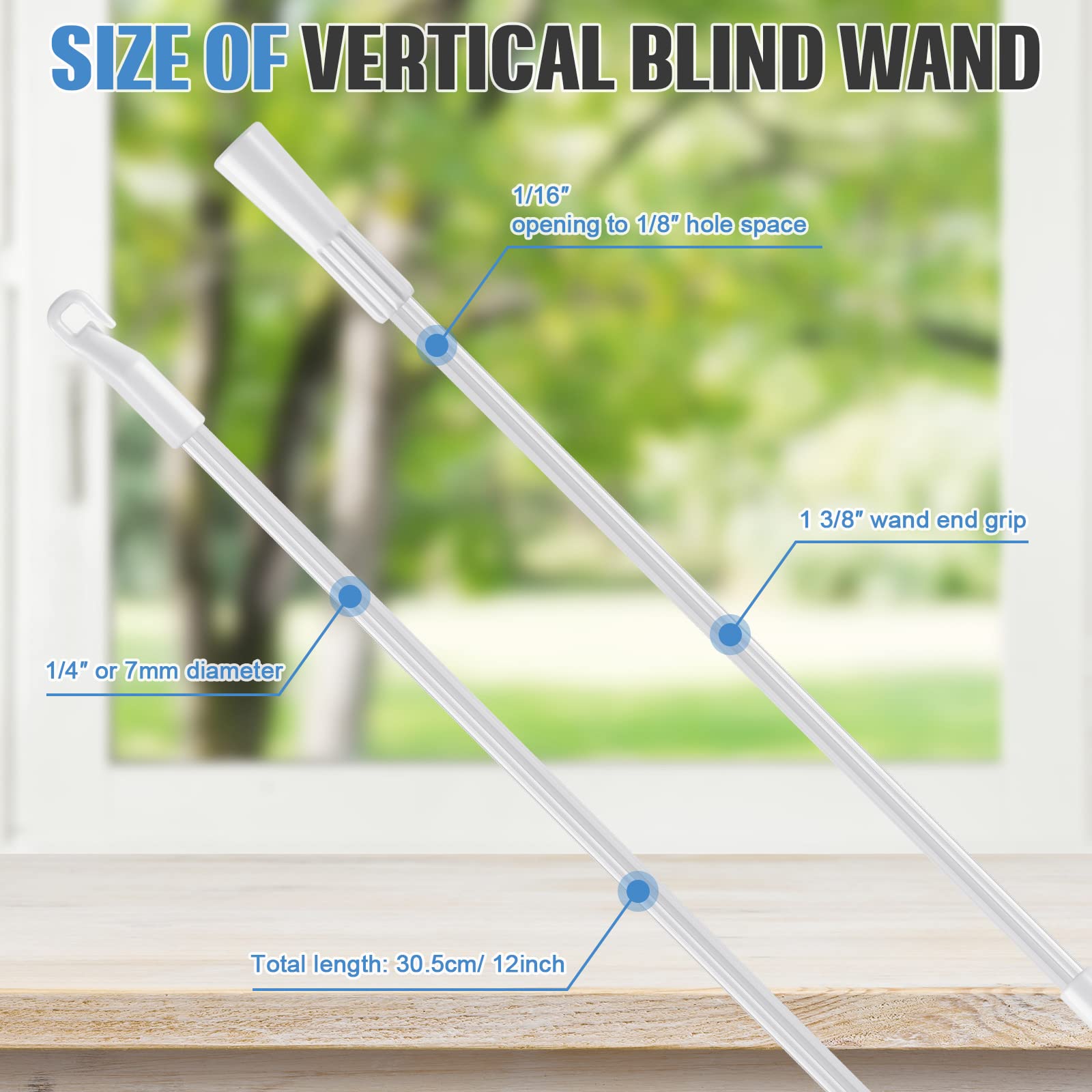 2 Pieces Blind Wand Vertical Blinds Replacement Parts Blind Rod with Hook and Grip Clear Blind Opener Long Window Blind Stick Tilt Rod (12 Inch, Aluminum Alloy)