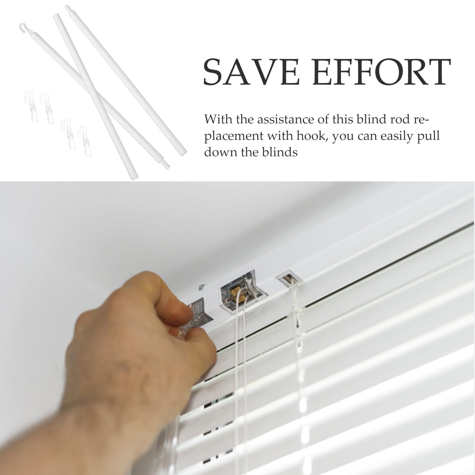 Clear Blind Wand 1 Set with Hook Detachable Vertical Window Blind Rod Stick for Window Blind Stick Wand Opener 89CM