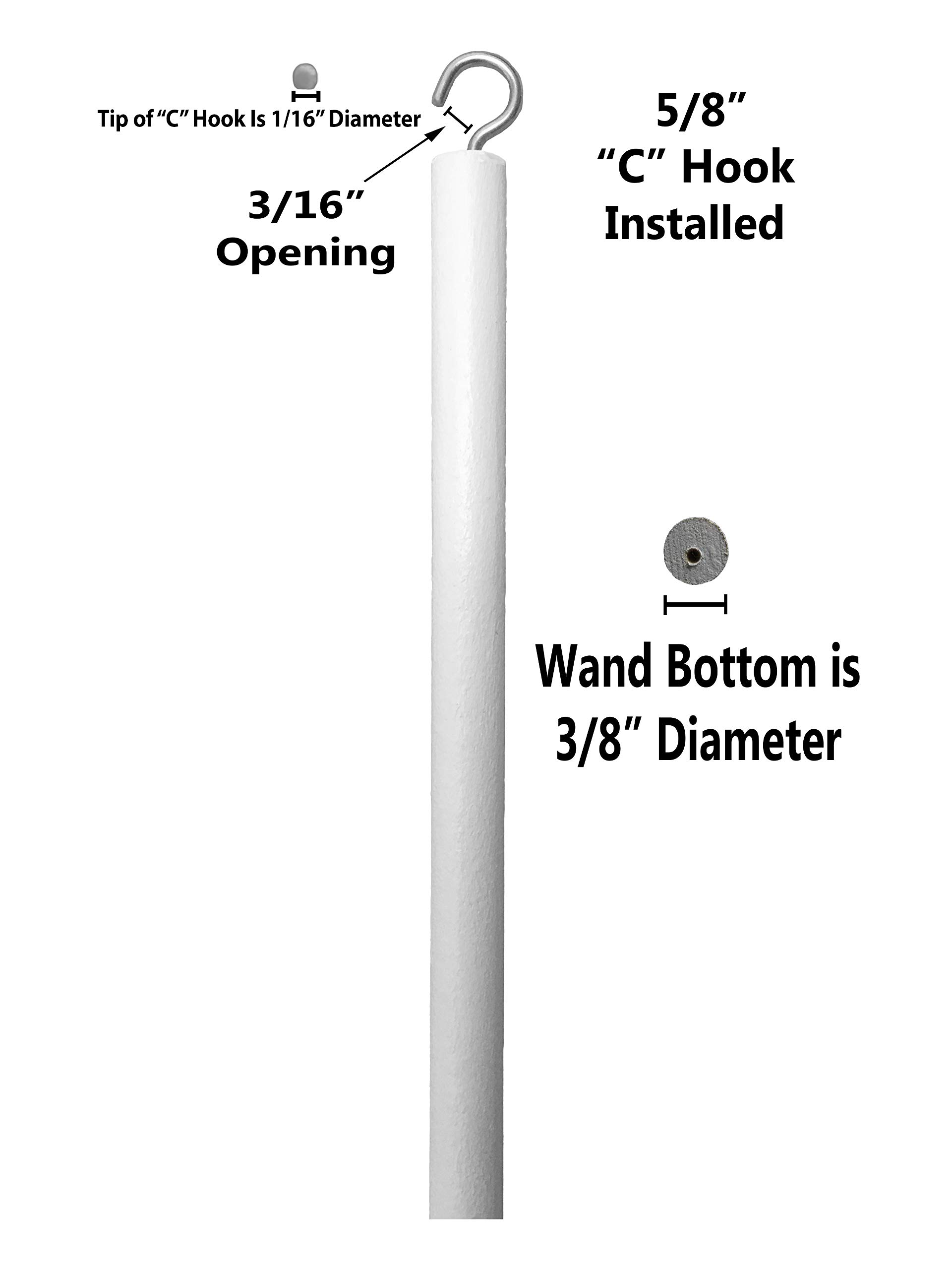 2 Pack - Snow White Wood Blind Tilt Wand Replacement - Available in 12" - 24" - 30" - 36" - 48" - "C Hook (30")