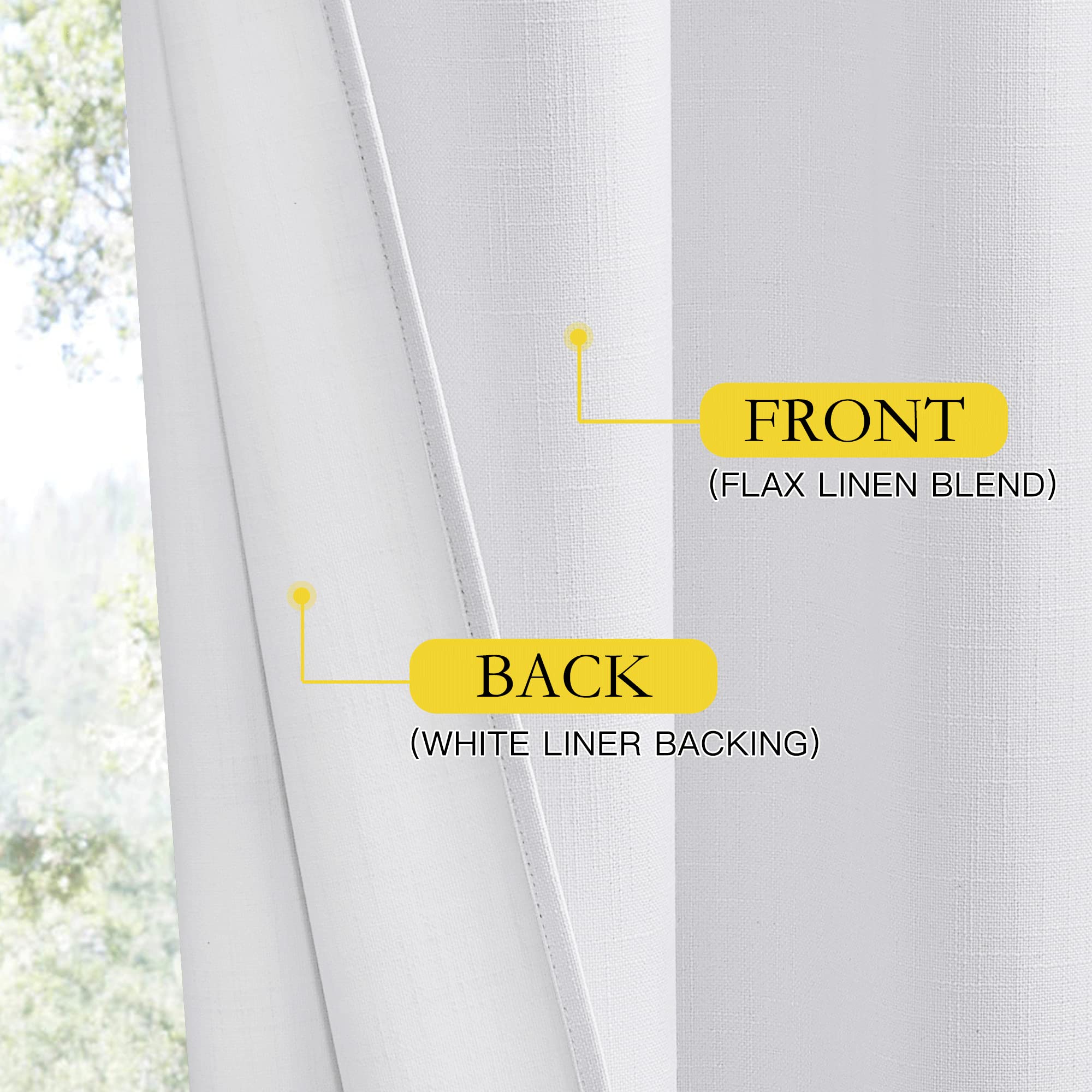 NICETOWN 100% Absolutely Blackout Linen Curtains with Thermal Insulated White Liner, White, 52 inches Wide, 72 inches Length Energy Saving Curtains for Living Room 2 Panels Set, Vertical Blinds