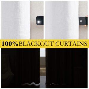 NICETOWN 100% Absolutely Blackout Linen Curtains with Thermal Insulated White Liner, White, 52 inches Wide, 72 inches Length Energy Saving Curtains for Living Room 2 Panels Set, Vertical Blinds