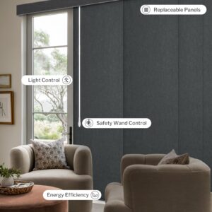 Graywind Manual Sliding Panels 100% Blackout Privacy Panel Track Blinds Wand Control Window Blinds for Patio Sliding Glass Door Large Windows Width Up to 153", Custom Size (Dark Grey)