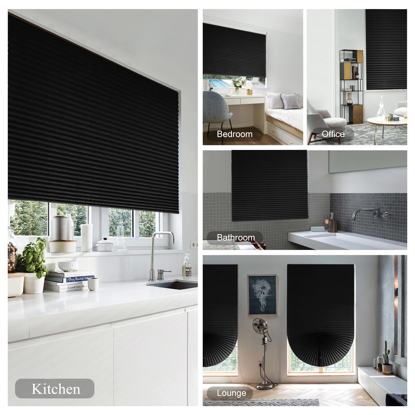 Maritown Temporary Blackout Blinds for Window, Self Adhesive Window Blinds Vertical Pleated Blinds Cordless No Drill Fabric Room Darkening Shades for Bedroom Bathroom Kitchen Living Room Office