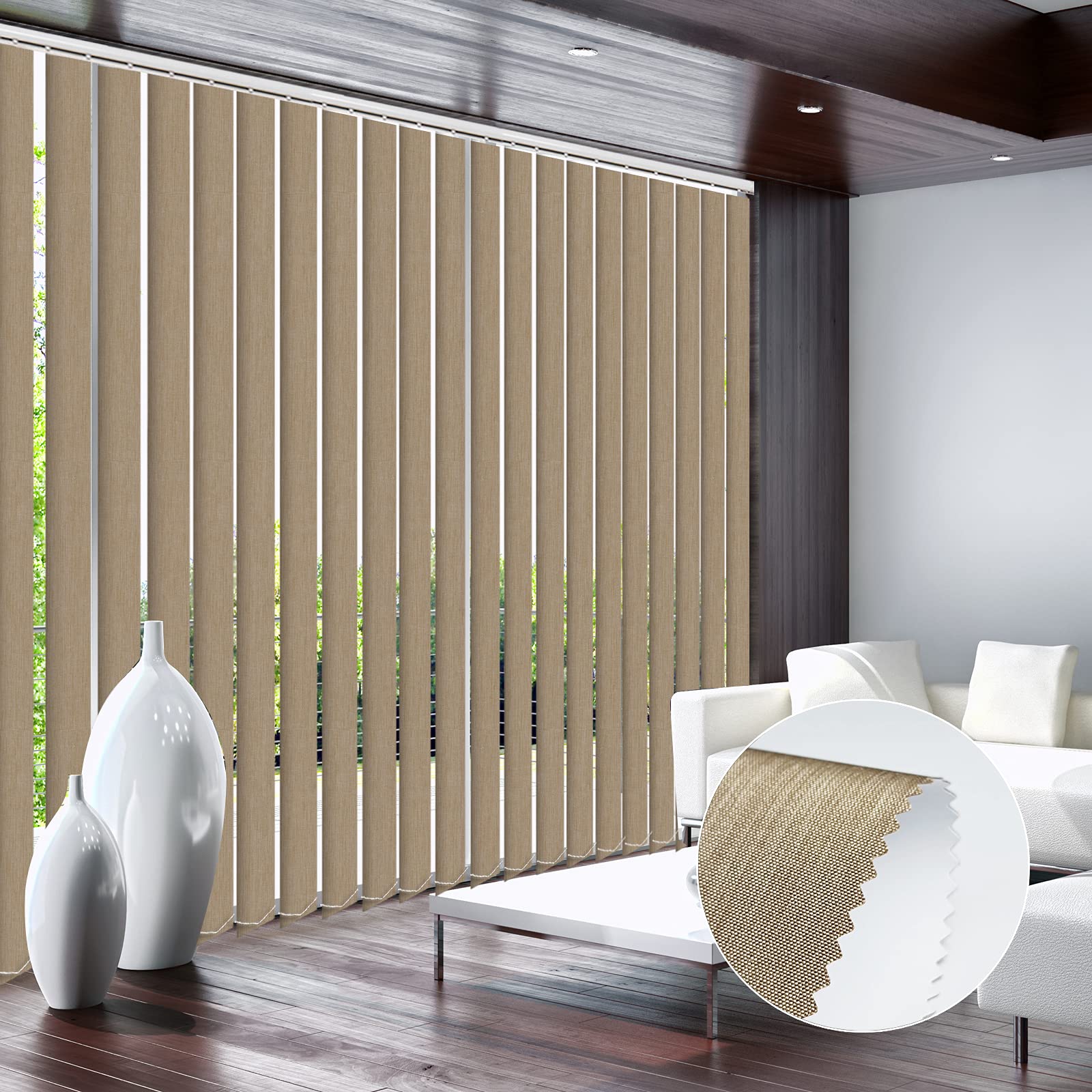 FACIMI Blackout Vertical Blinds, Gold Custom 3.5 Inches Slat Fabric Blinds, Room Darkening Waterproof Thermal Insulated UV Protection Fabric Blinds for Windows, Sliding Doors, French Door