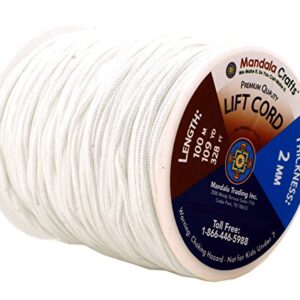 Mandala Crafts Strings Lift Cords - Roman Shades Cord White 2mm Nylon Cord - 109 Yds Braided Nylon String