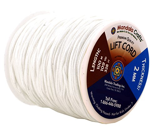 Mandala Crafts Strings Lift Cords - Roman Shades Cord White 2mm Nylon Cord - 109 Yds Braided Nylon String