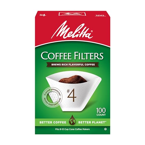 Melitta #4 Cone Coffee Filters, White, 100 Count (Pack of 6) 600 Total Filters Count - Packaging May Vary