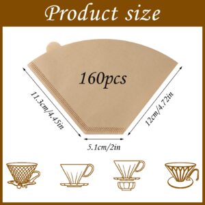 160 Count #4 Cone Coffee Filters 8-12 Cup Disposable Coffee Filters 4 Cone Paper Unbleached Natural Number 4 Filters Paper Compatible with Ninja Coffee Filter, Drip and Pour Over Coffee Maker