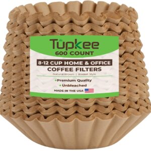 Tupkee Coffee Filters 8-12 Cups - 600 Count, Basket Style, Natural Brown Unbleached Coffee Filter, Made in the USA