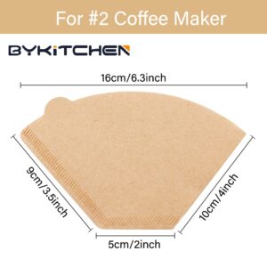 BYKITCHEN Cone Coffee Filters, Set of 200, Size 2 Coffee Filters Cone Paper, Natural Unbleached Paper Filters for Pour Over Coffee Dripper and Coffee Maker (2-6 Cup)