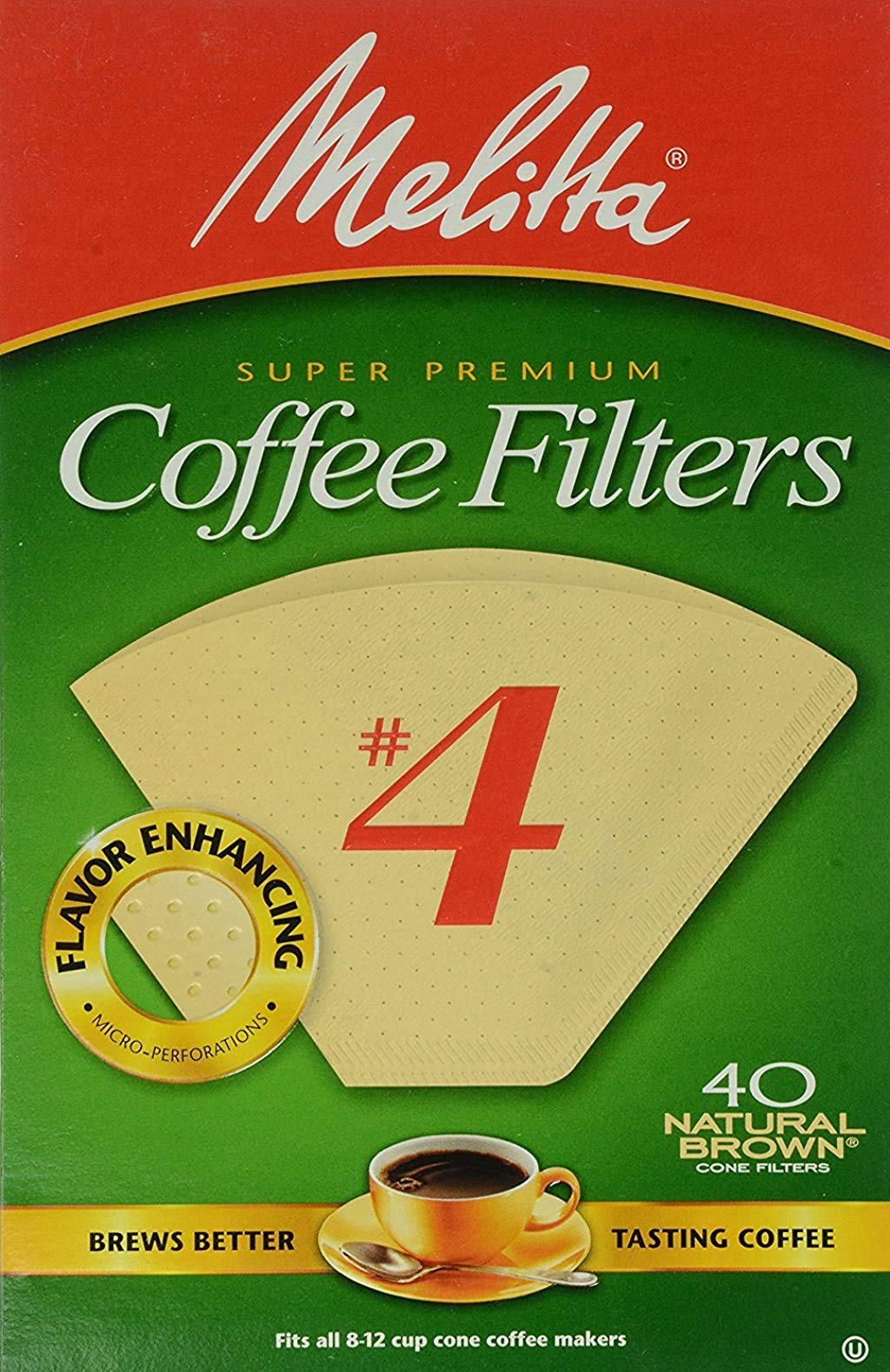 Melitta Cone Coffee Filters No. 4 Unbleached Natural Brown 40 Count Pack of 2 (80 Filters Total)