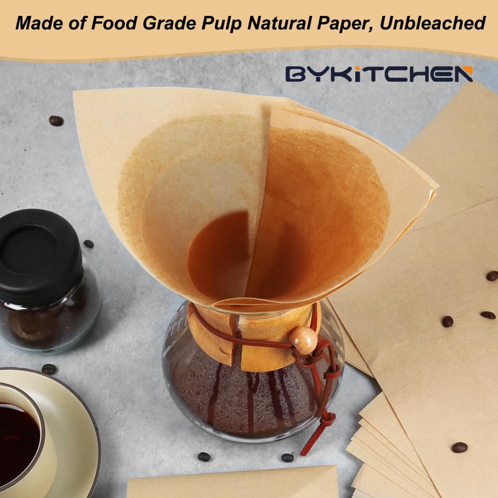 BYKITCHEN Pour Over Coffee Filter, Squares, Natural Unbleached Disposable Coffee Filter Papers for Pour Over Coffee Maker Drippers and More(Set of 50 & Fit for 3-10 Cups)