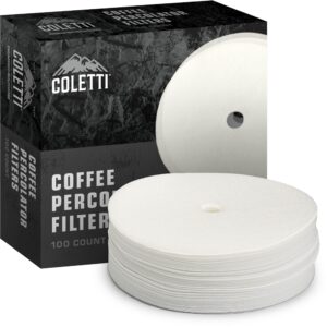 COLETTI Percolator Coffee Filters — Disc Coffee Filters For Percolators – For Bozeman, Butte, & Scoutmaster Camping Coffee Makers – Perfectly Tasteless, Mesh Filter [100 pack, Paper, 3.75”]